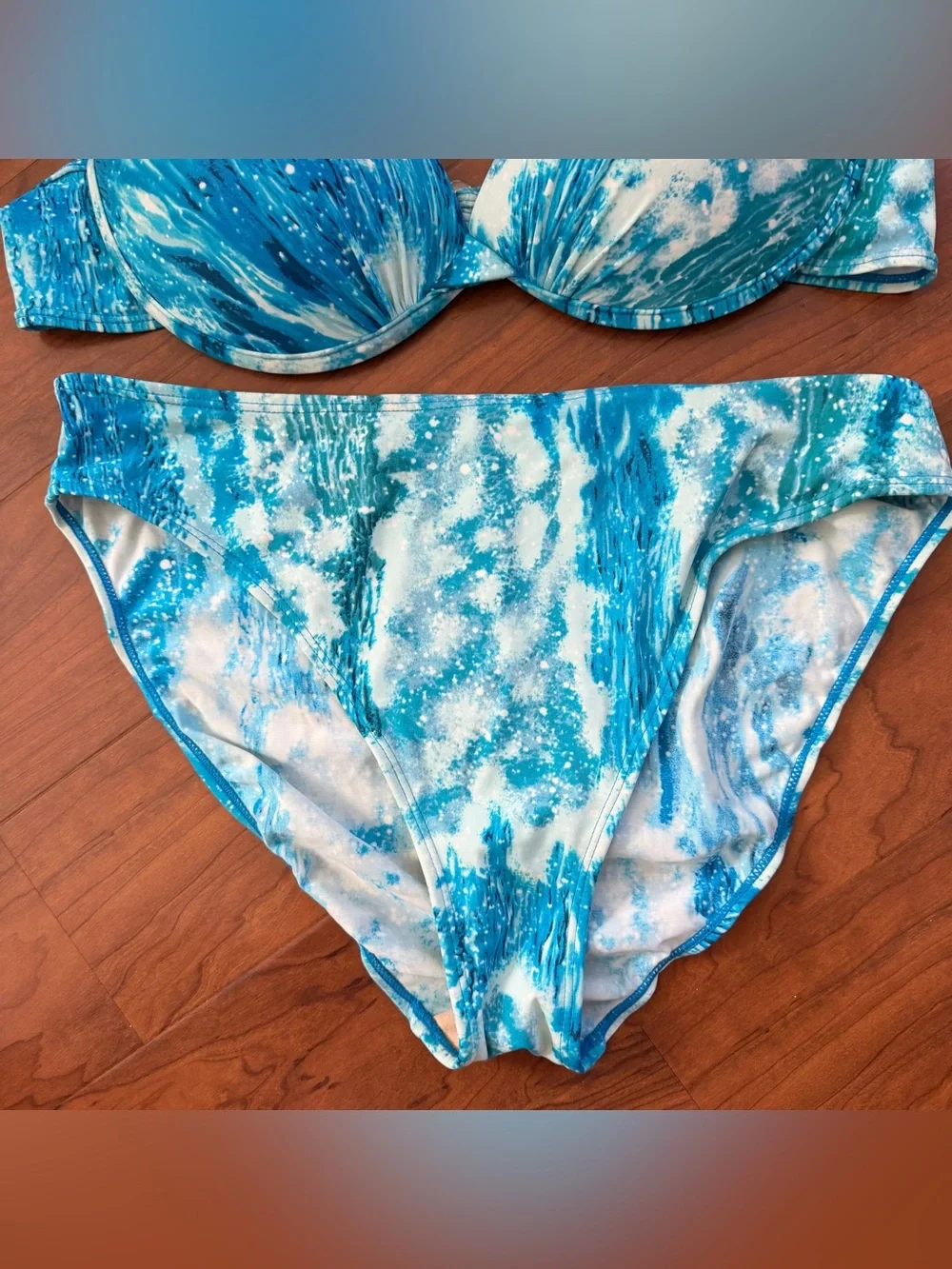 Vintage 90s Newport News Bikini Swim‎ Set Size 16 Blue White 2 Pc Colorful Y2K